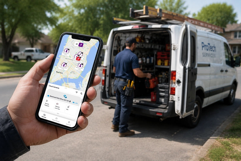 Service van on a city street