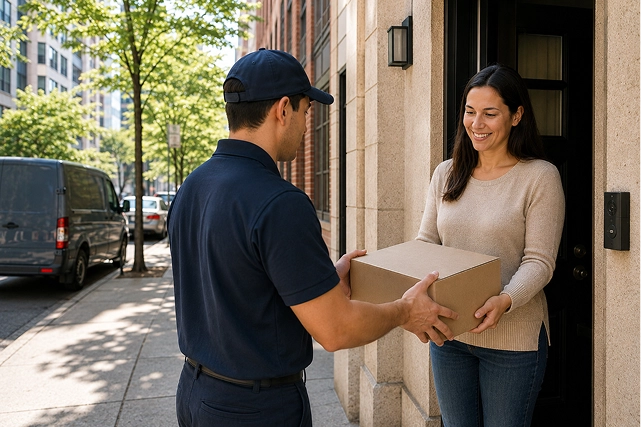 Courier delivering a package